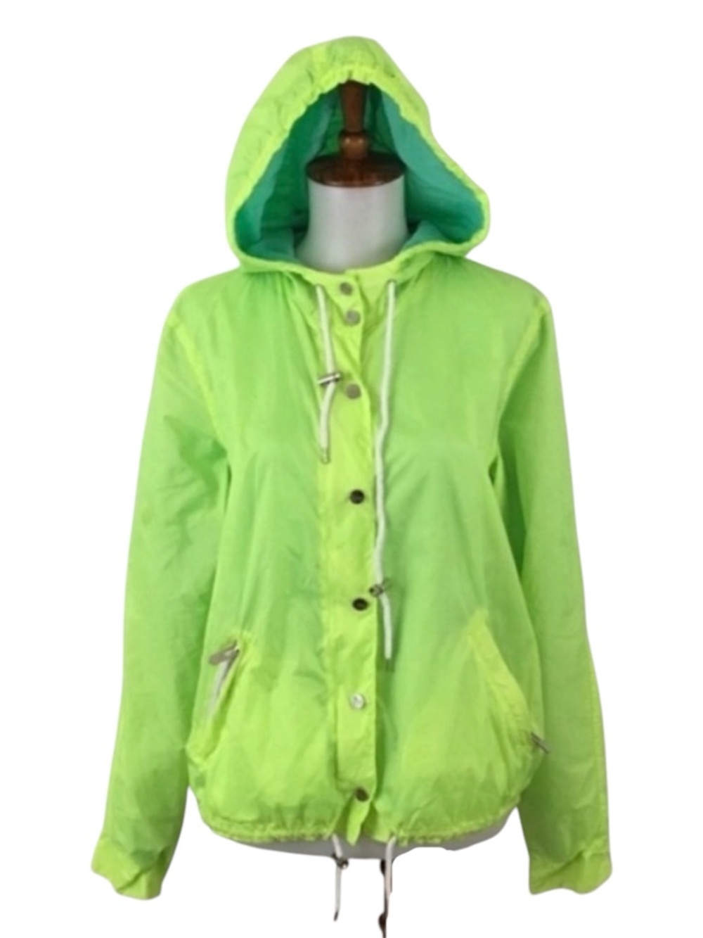 THE MIGHTY COMPANY Neon Green‎ Wind Jacket Women’s S Hood Zip Up Long Sleeve